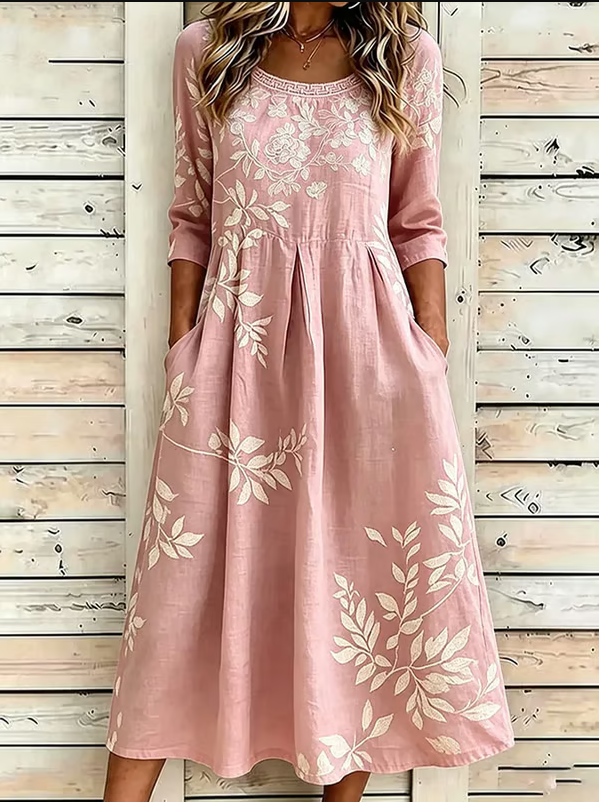Women's Casual Loose-Fit Printed Round-Neck Dress