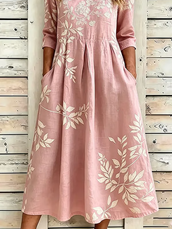 Women's Casual Loose-Fit Printed Round-Neck Dress