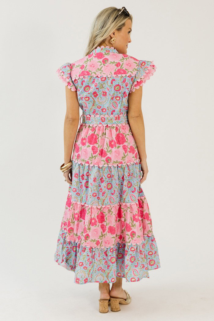 Floral Tiered Button Dress, Pink