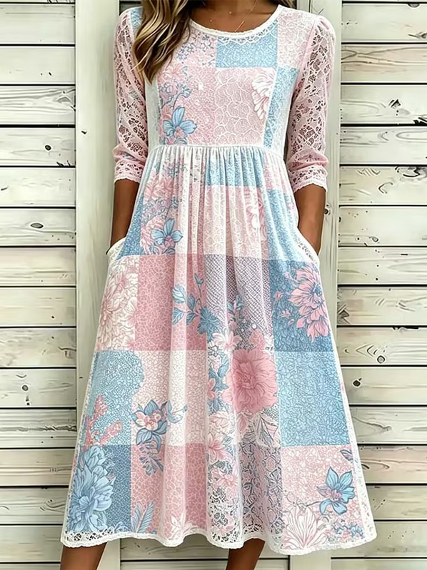 Women's Casual Loose-Fit Printed Round-Neck Dress
