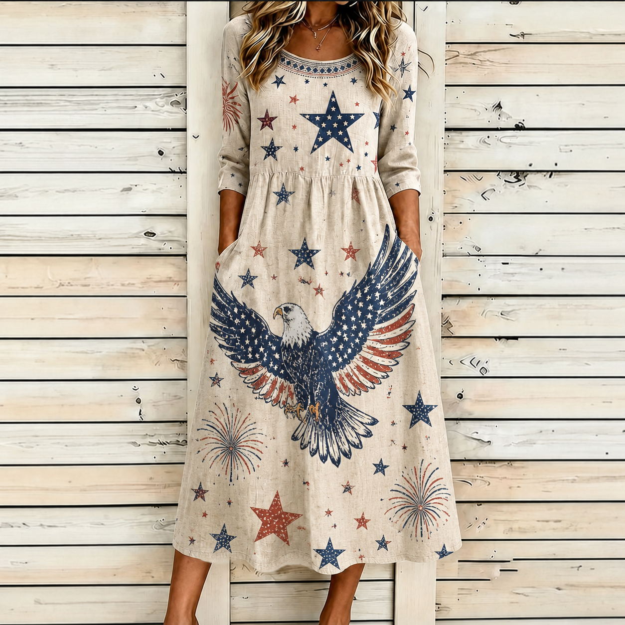 Women's Casual Crew Neck Loose-Fit Printed Dress