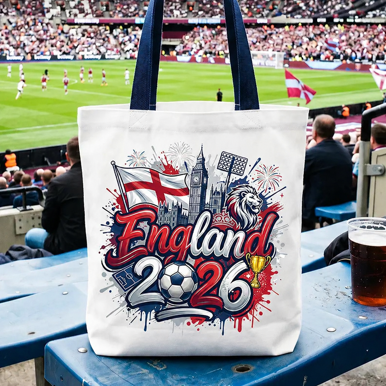 England 2026 Soccer Cup Global Championship Tote Bag, Fans Football Gift Shopper