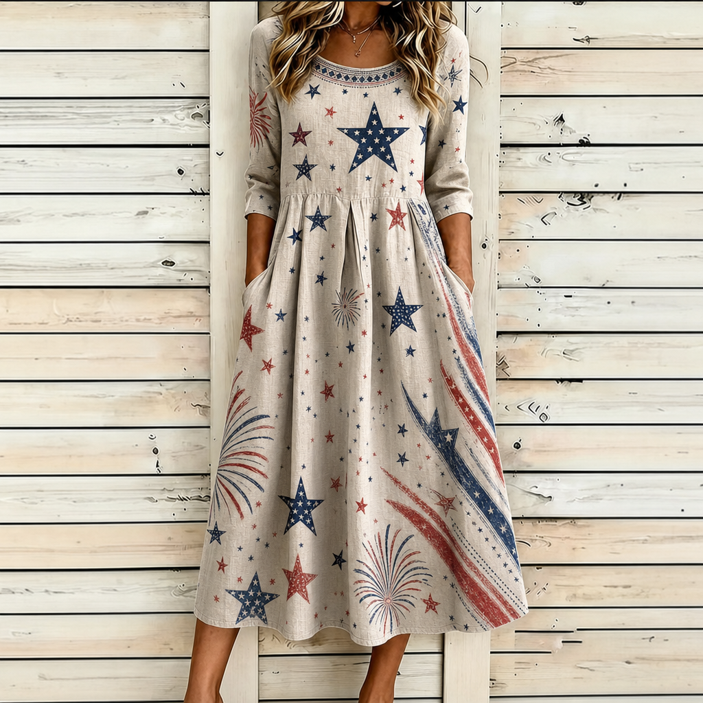 Women's Casual Crew Neck Loose-Fit Printed Dress
