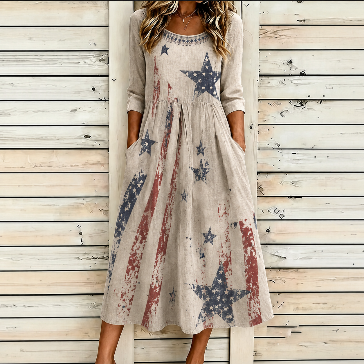 Women's Casual Crew Neck Loose-Fit Printed Dress