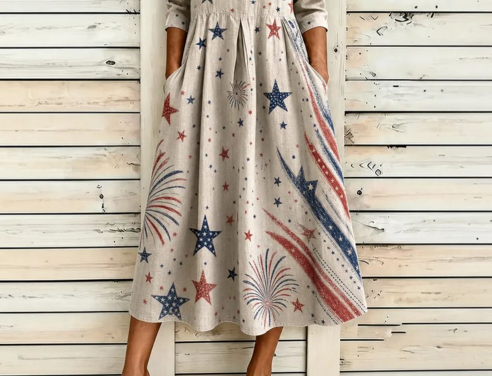Women's Casual Crew Neck Loose-Fit Printed Dress
