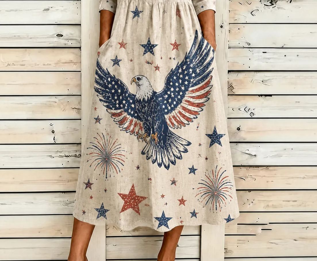 Women's Casual Crew Neck Loose-Fit Printed Dress