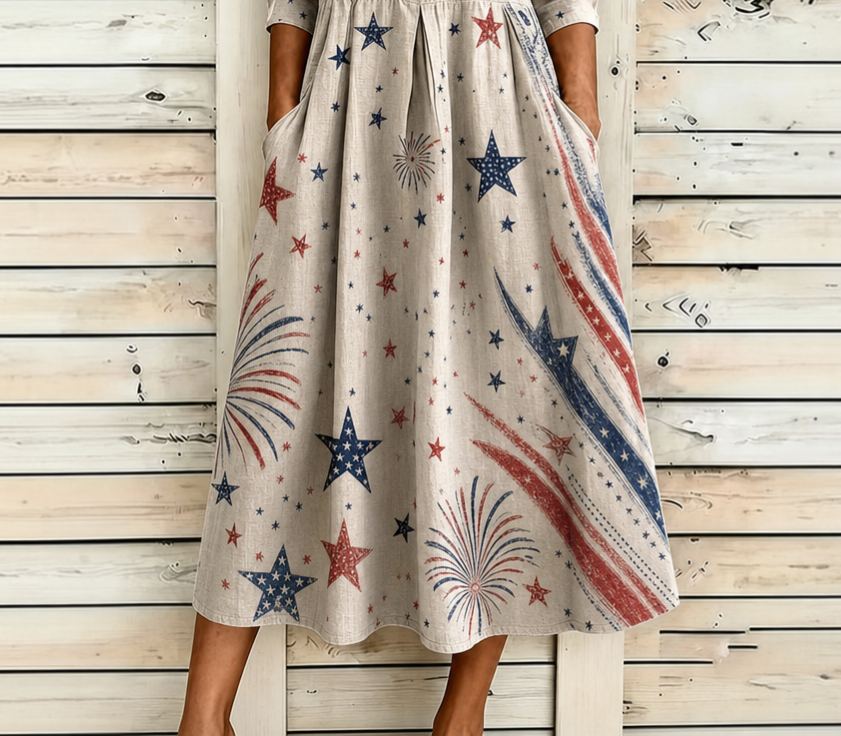 Women's Casual Crew Neck Loose-Fit Printed Dress