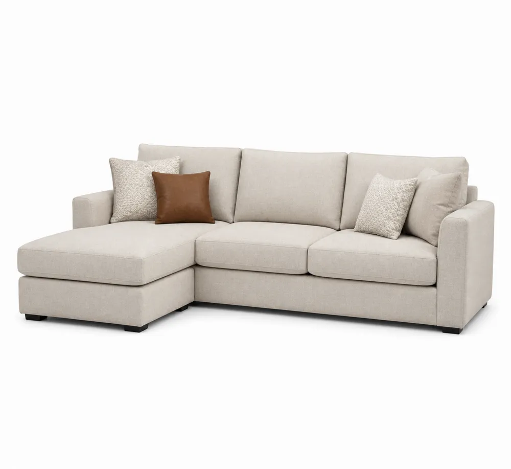 Ecksofa mit Ottomane Beige Stoff L-Form 260cm