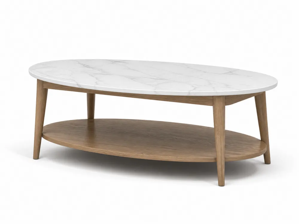 Ovaler Couchtisch aus Holz mit Marmoreffekt Weiß/Braun