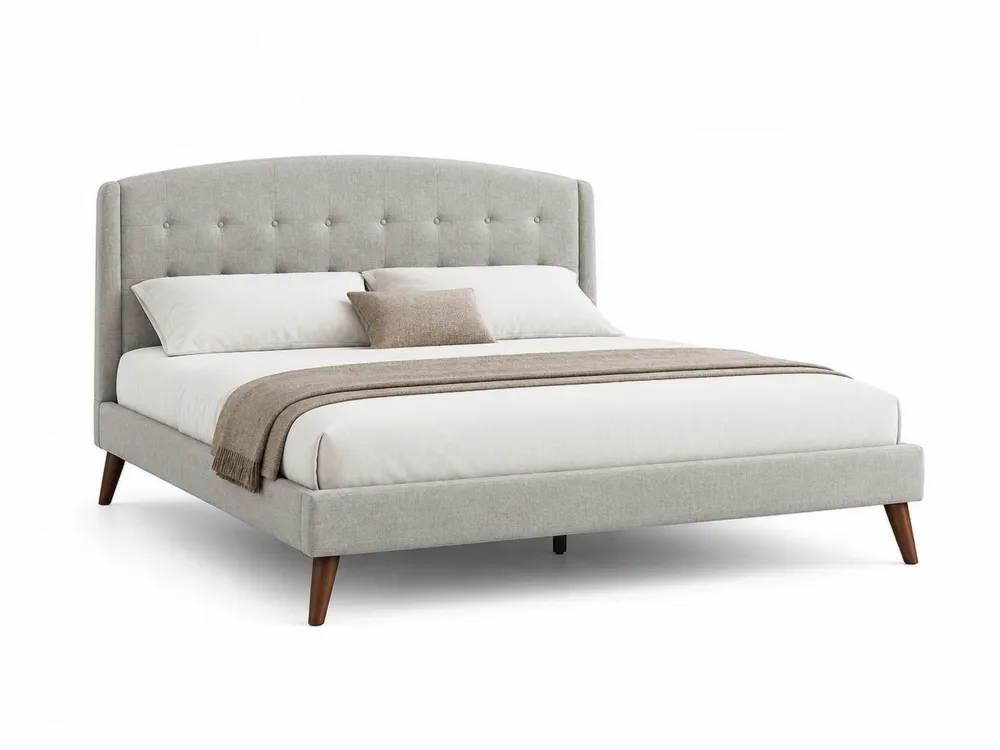 Leinengepolstertes Doppelbett mit Leinen-Kopfteil, Hellgrau, 200x180 cm