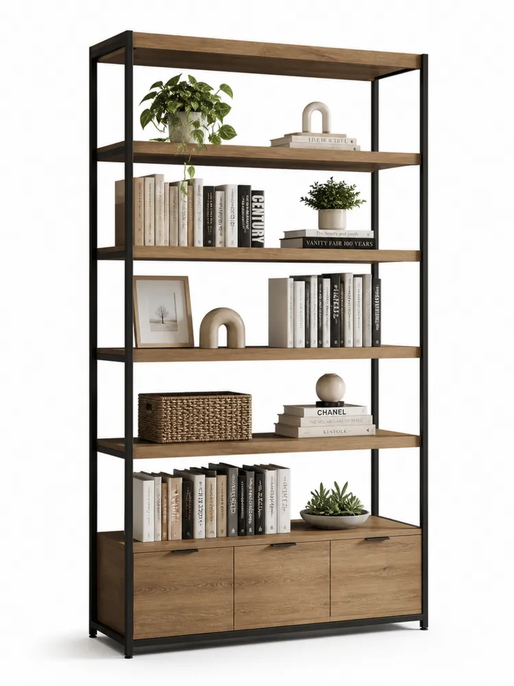 Bücherregal aus Holz und Metall, 180 cm, Schwarz/Braun