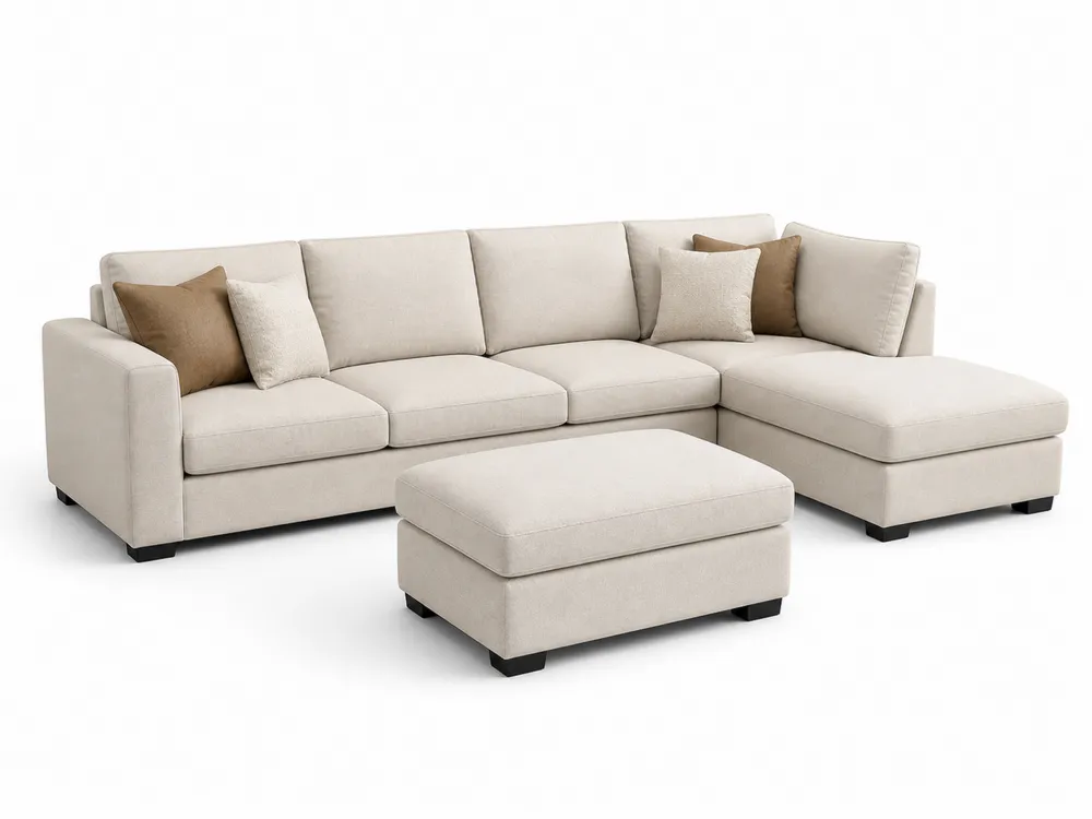 Modulares Stoff-Sofa-Set mit Ottomane Creme