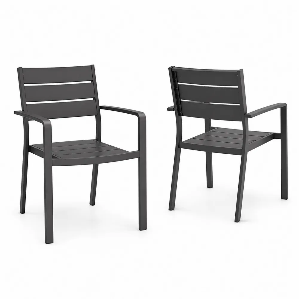 2er Set Aluminium Gartenstühle Anthrazit 72x55x86 cm