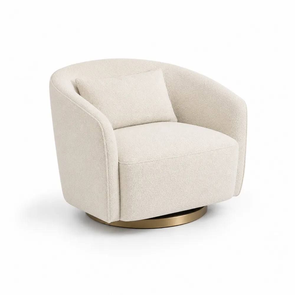 Cremefarbener Sessel mit Drehfunktion aus Bouclé und Metall