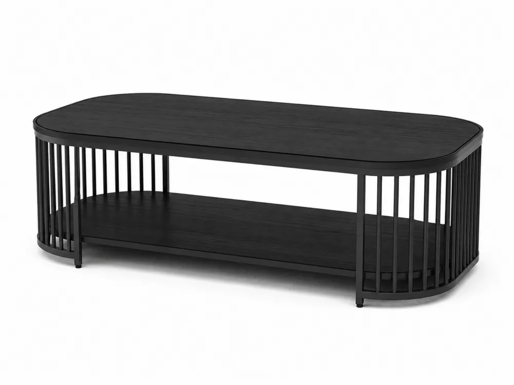 Schwarzer ovaler Couchtisch aus Holz und Metall