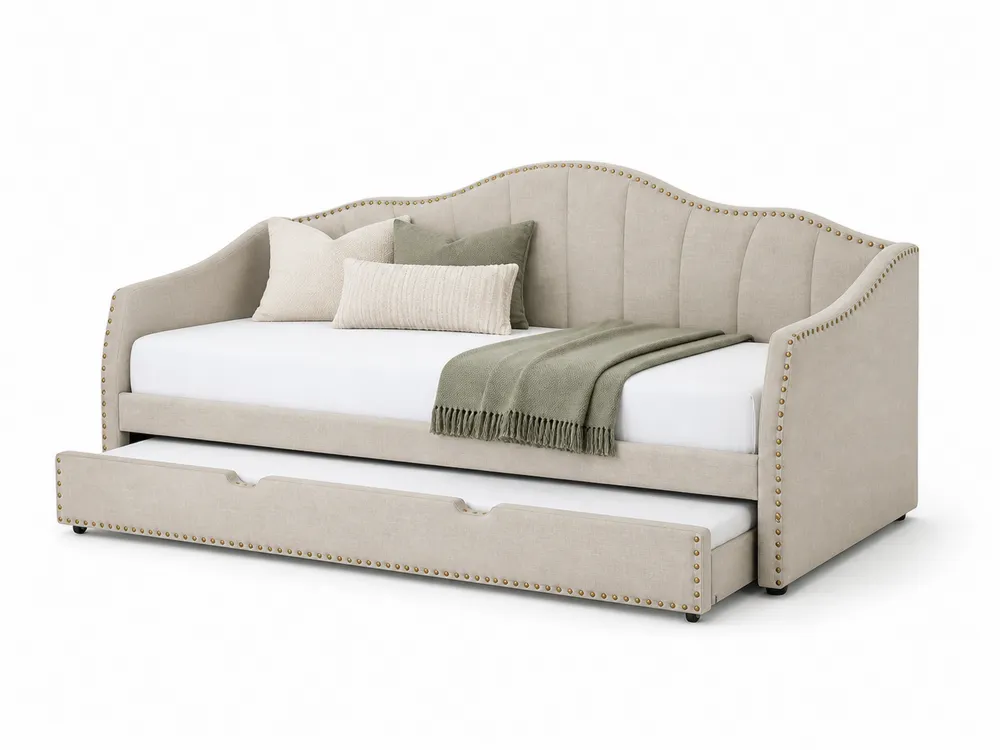 Tagesbett mit Ausziehbett Polyester Holz Beige