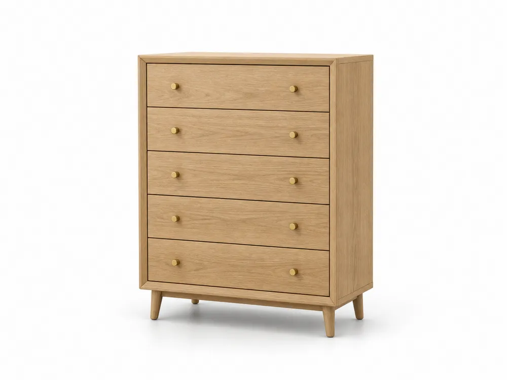 Kommode aus Eichenholz mit 5 Schubladen Beige