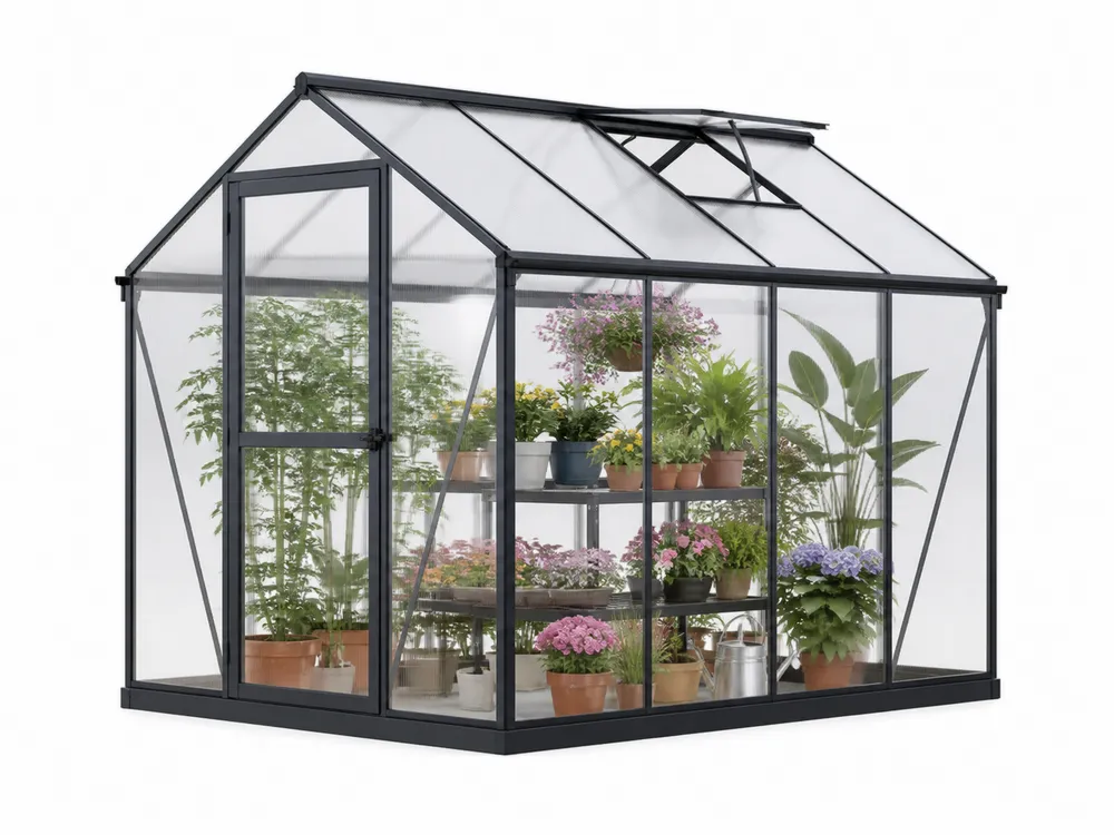 Gewächshaus mit Aluminiumrahmen und 4 mm Polycarbonatverkleidung, 250x190x195 cm, Schwarz