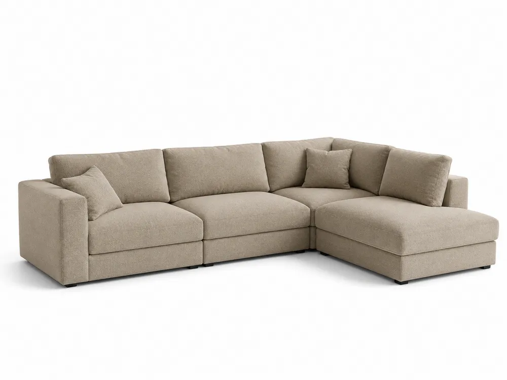 Ecksofa aus Polyester in Beige, L-Form 300x200x85cm