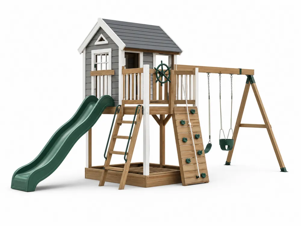 Holz Kinderspielplatz mit Rutsche und Schaukel, Grün