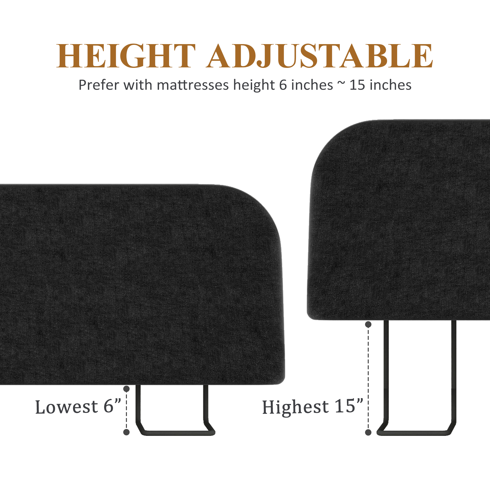 Queen Size No-Assembly 6" Thick Upholstered T-Shaped Headboard, Soft Linen Padded Wedge Backrest for Platform Beds & Metal Bed Frames, Fits 6"-15" Mattresses, Headboard Only- Black
