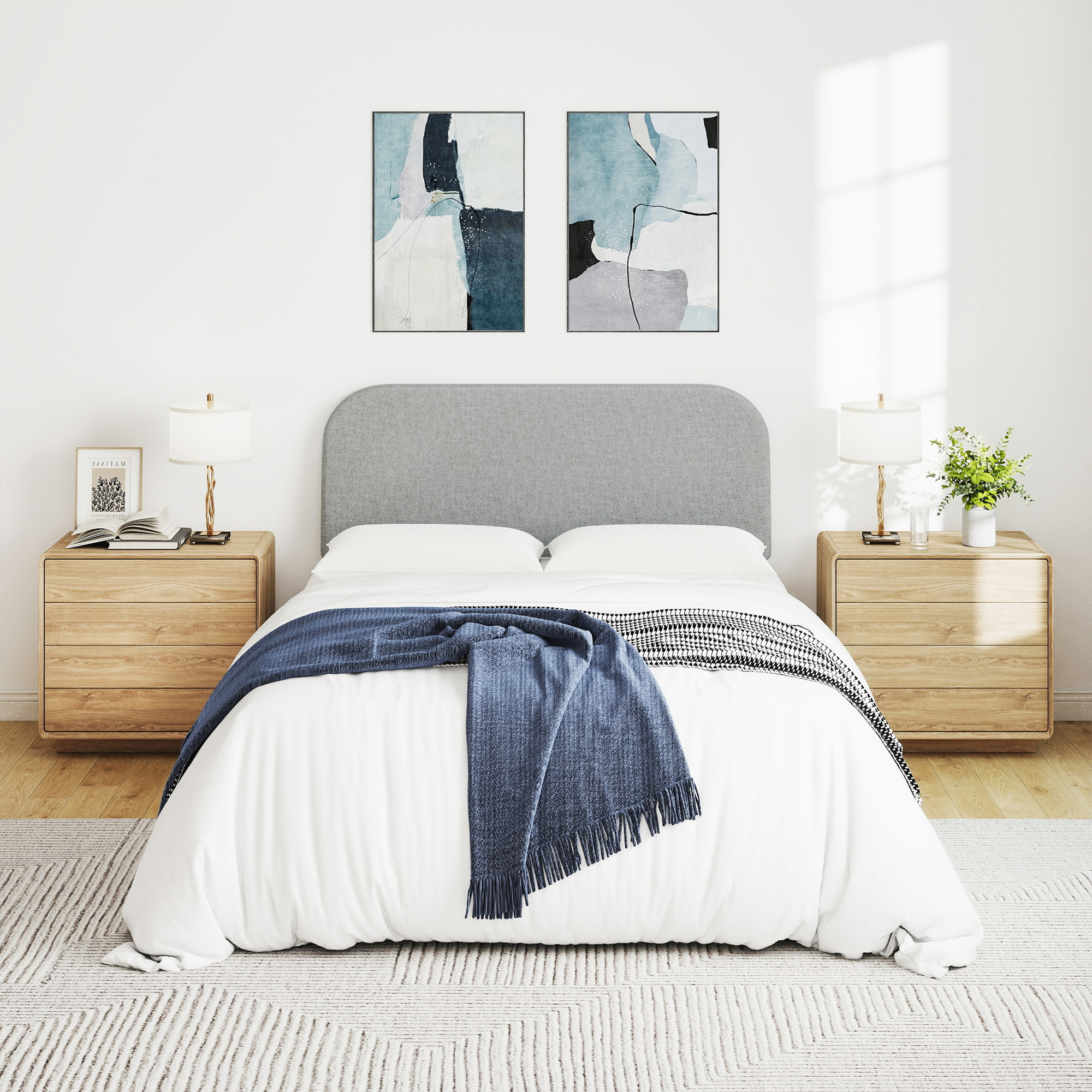 Full Size No-Assembly 6" Thick Upholstered T-Shaped Headboard, Soft Linen Padded Wedge Backrest for Platform Beds & Metal Bed Frames, Fits 6"-15" Mattresses, Headboard Only- Light Gray
