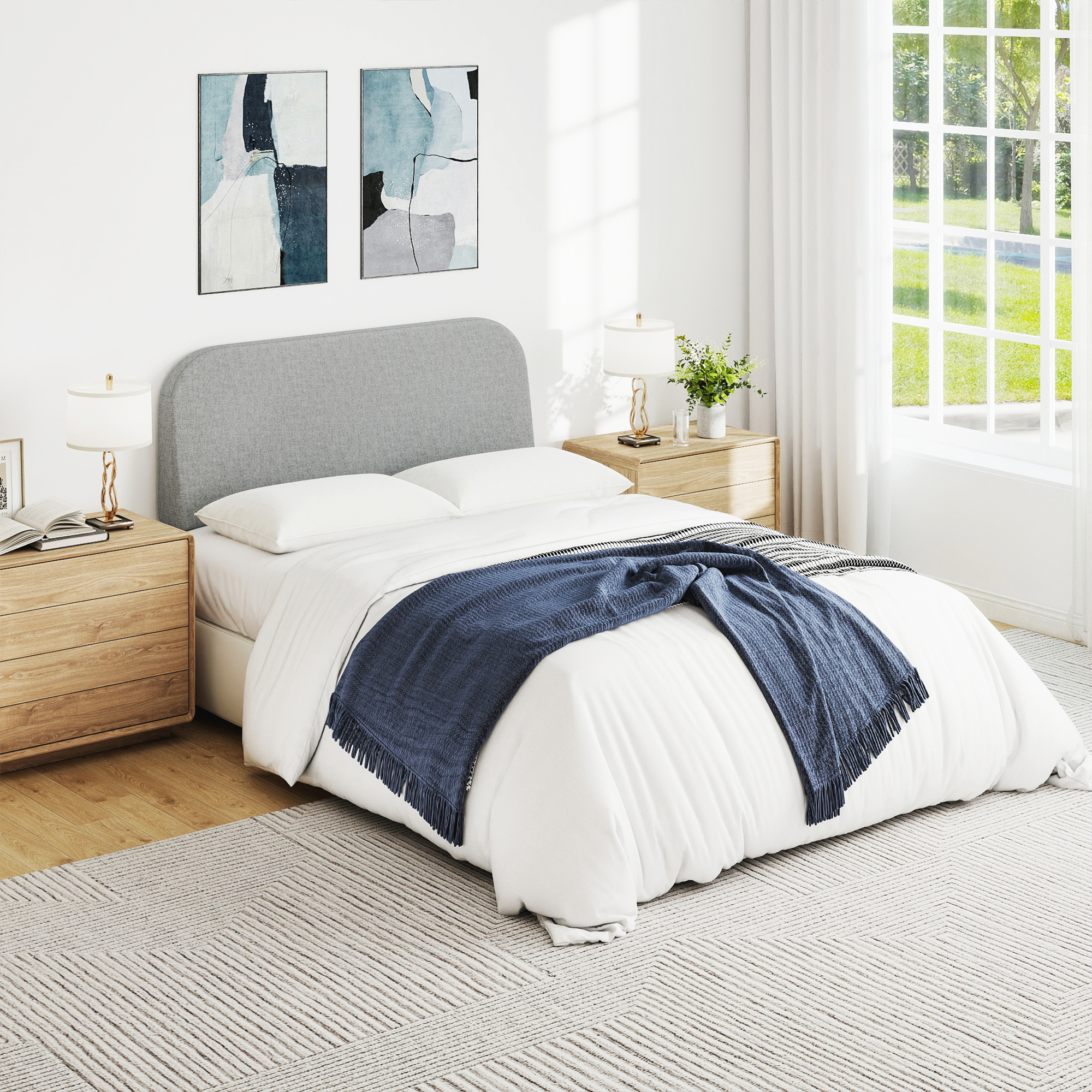Full Size No-Assembly 6" Thick Upholstered T-Shaped Headboard, Soft Linen Padded Wedge Backrest for Platform Beds & Metal Bed Frames, Fits 6"-15" Mattresses, Headboard Only- Light Gray