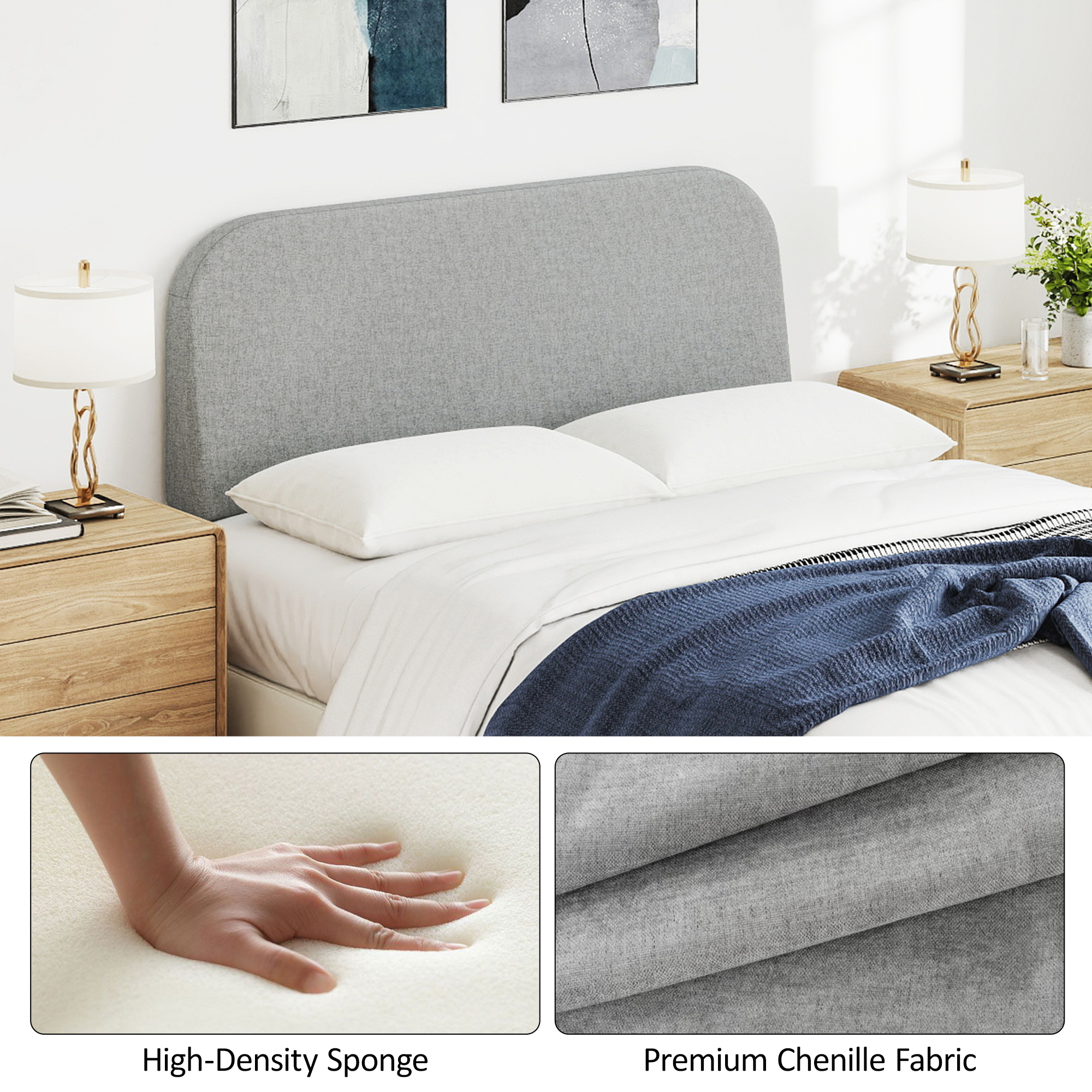 No-Assembly 6" Extra-Thick Upholstered Headboard, T-Shaped Modern Linen Padded Headboard Only