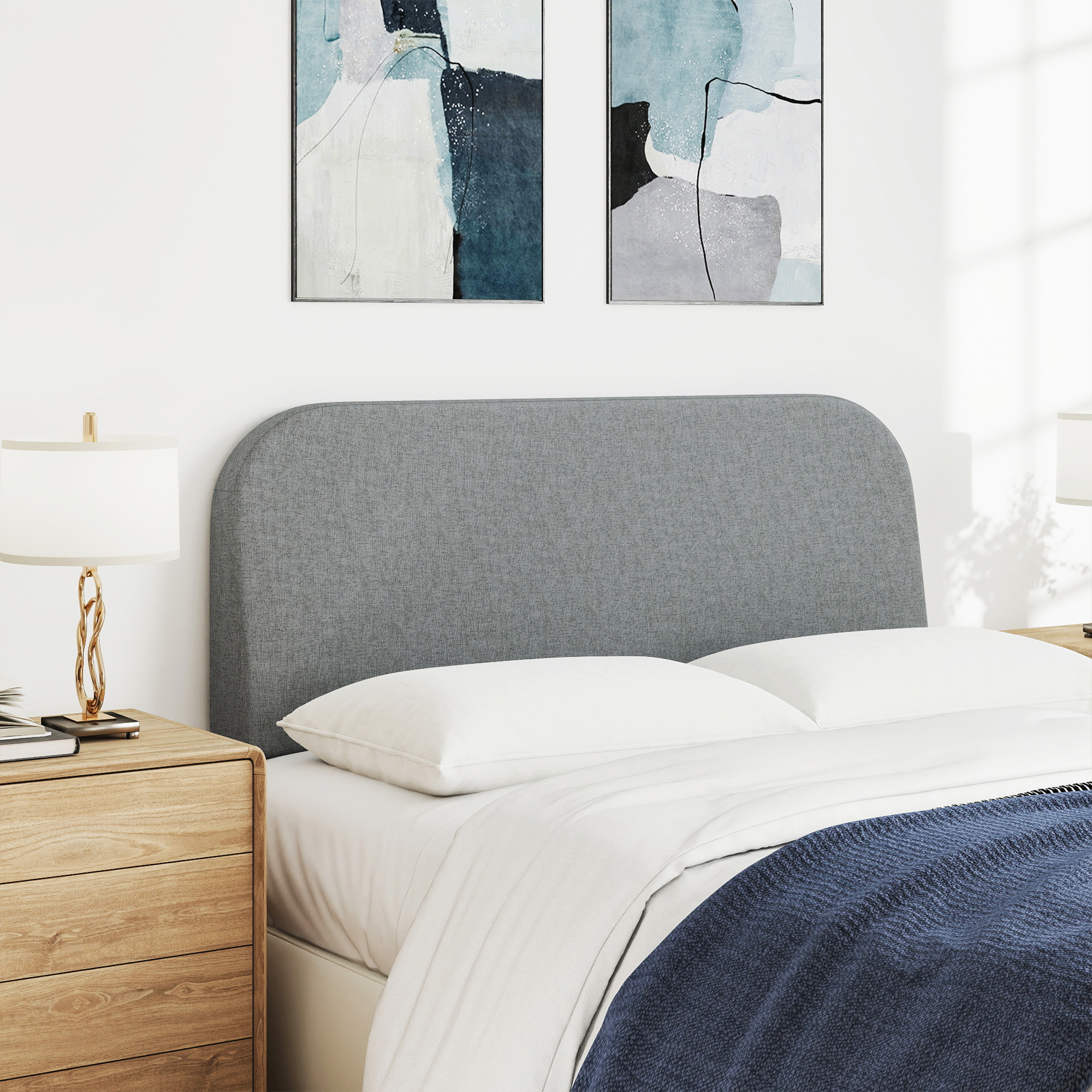 Full Size No-Assembly 6" Thick Upholstered T-Shaped Headboard, Soft Linen Padded Wedge Backrest for Platform Beds & Metal Bed Frames, Fits 6"-15" Mattresses, Headboard Only- Dark Gray