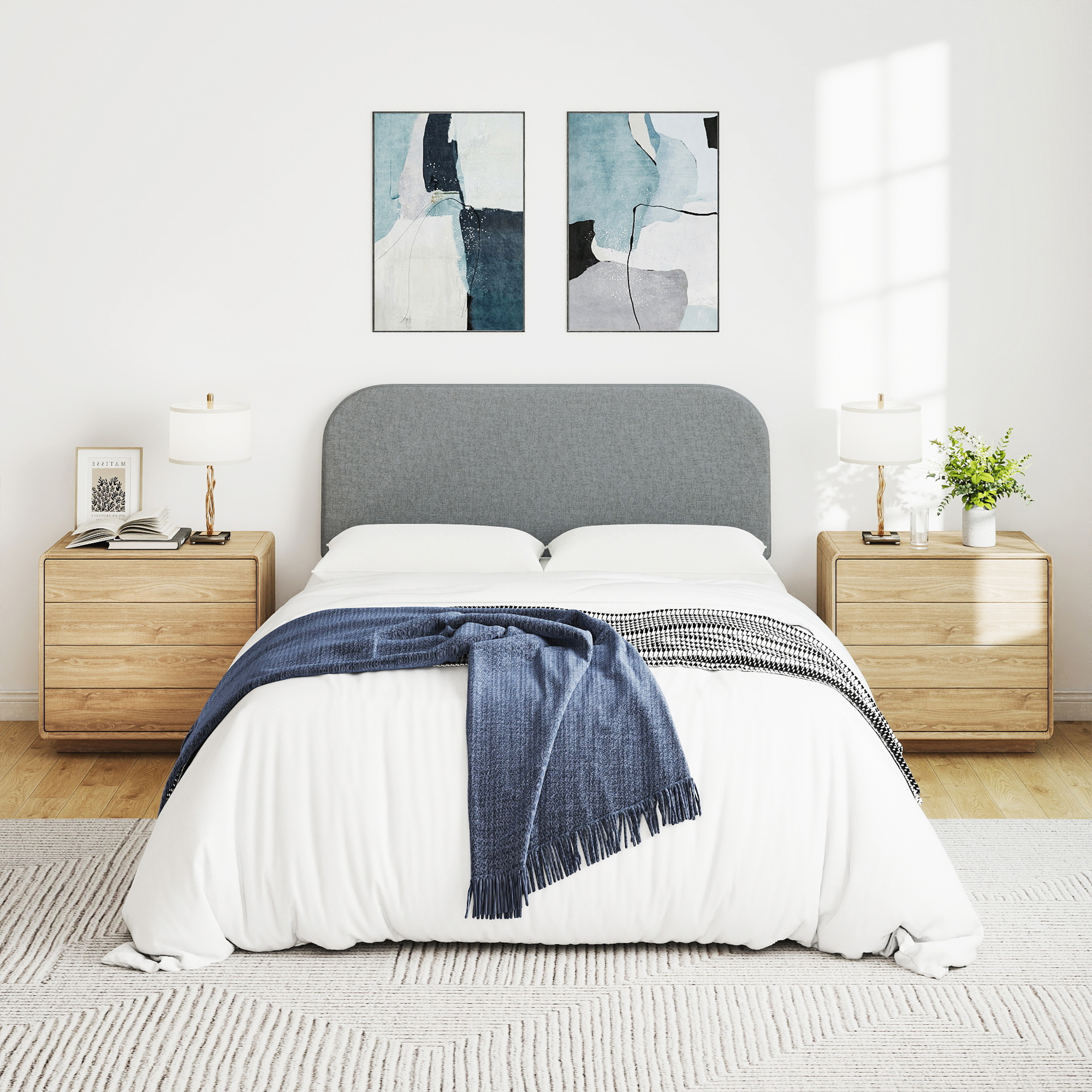 Full Size No-Assembly 6" Thick Upholstered T-Shaped Headboard, Soft Linen Padded Wedge Backrest for Platform Beds & Metal Bed Frames, Fits 6"-15" Mattresses, Headboard Only- Dark Gray