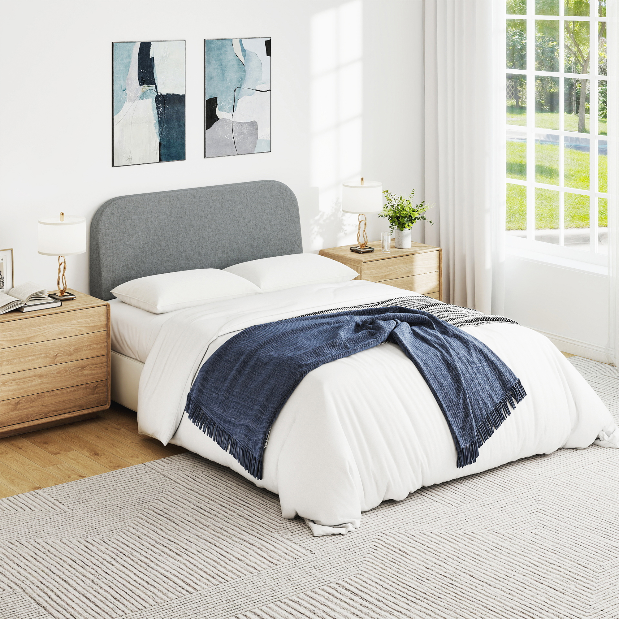 Full Size No-Assembly 6" Thick Upholstered T-Shaped Headboard, Soft Linen Padded Wedge Backrest for Platform Beds & Metal Bed Frames, Fits 6"-15" Mattresses, Headboard Only- Dark Gray