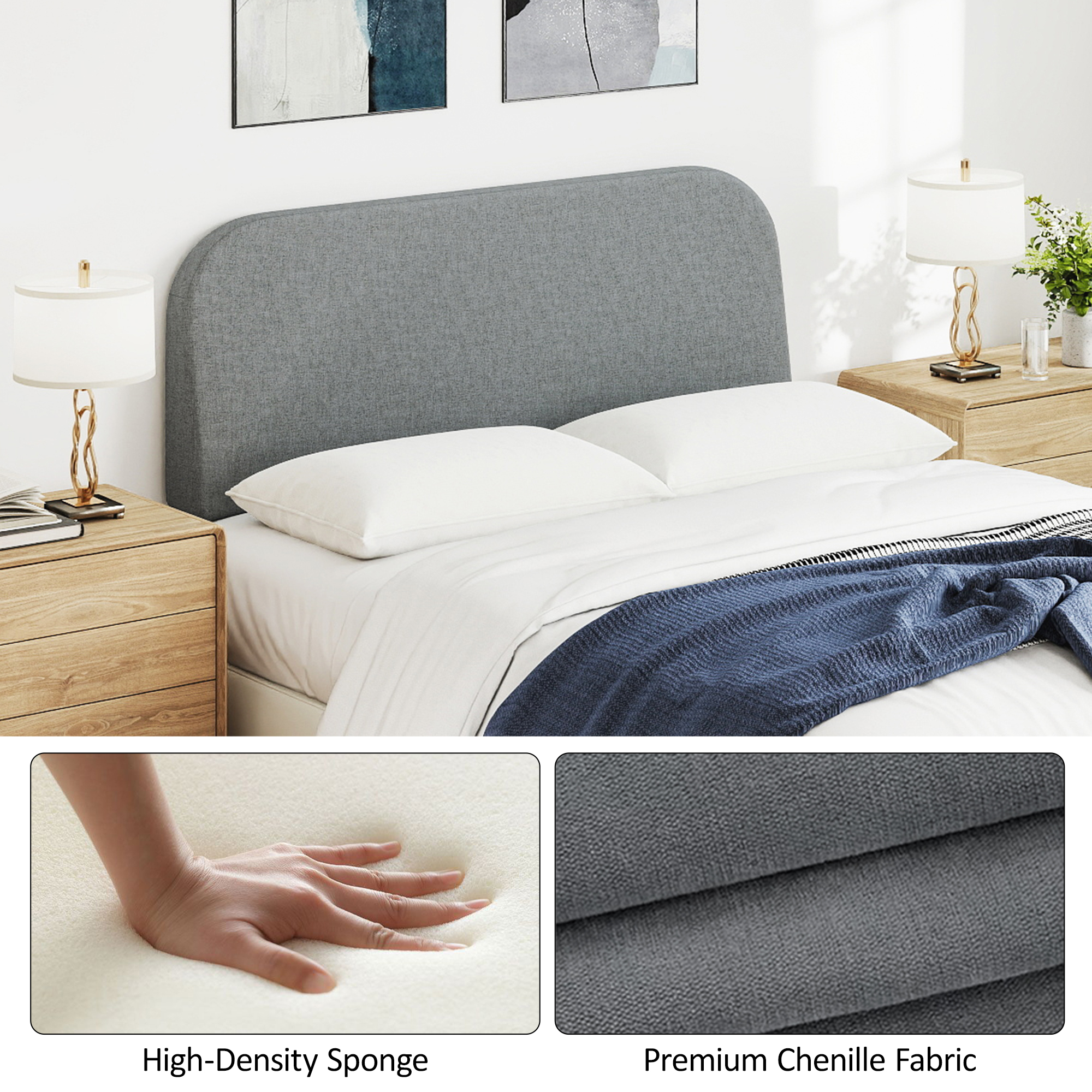 No-Assembly 6" Extra-Thick Upholstered Headboard, T-Shaped Modern Linen Padded Headboard Only