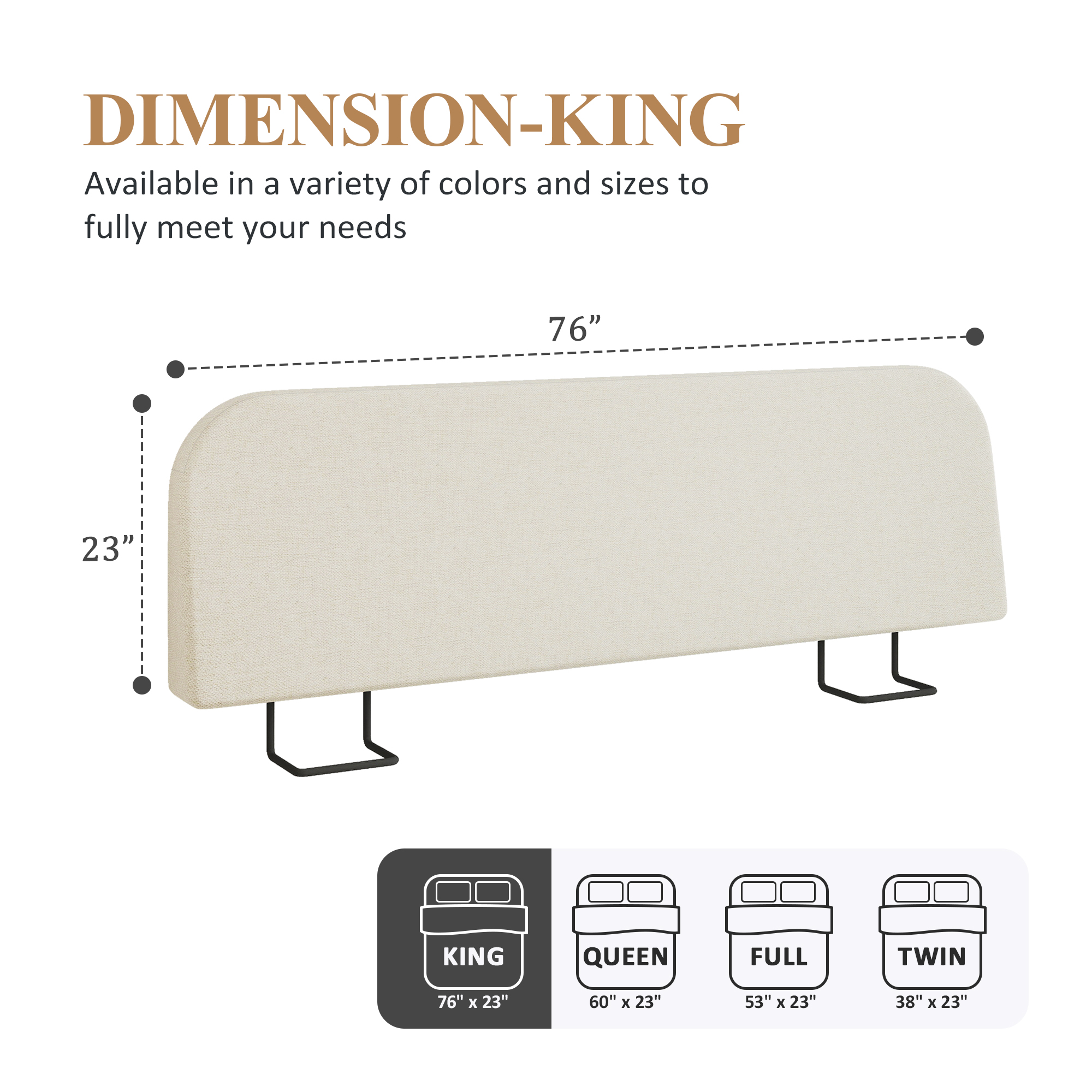 King Size No-Assembly 6" Thick Upholstered T-Shaped Headboard, Soft Linen Padded Wedge Backrest for Platform Beds & Metal Bed Frames, Fits 6"-15" Mattresses, Headboard Only- Beige