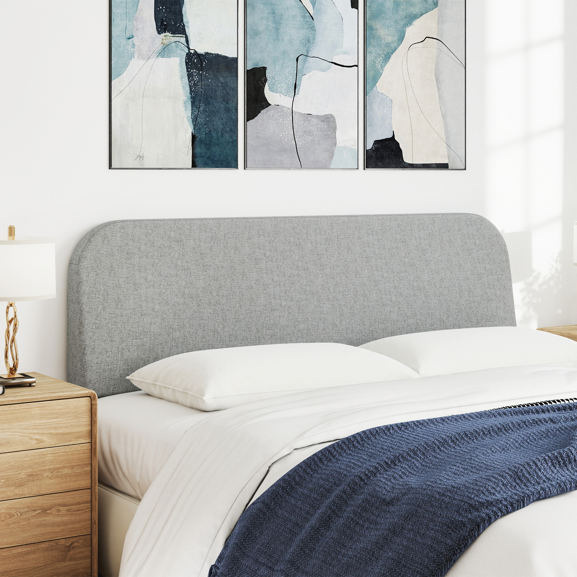 King Size No-Assembly 6" Thick Upholstered T-Shaped Headboard, Soft Linen Padded Wedge Backrest for Platform Beds & Metal Bed Frames, Fits 6"-15" Mattresses, Headboard Only- Light Gray