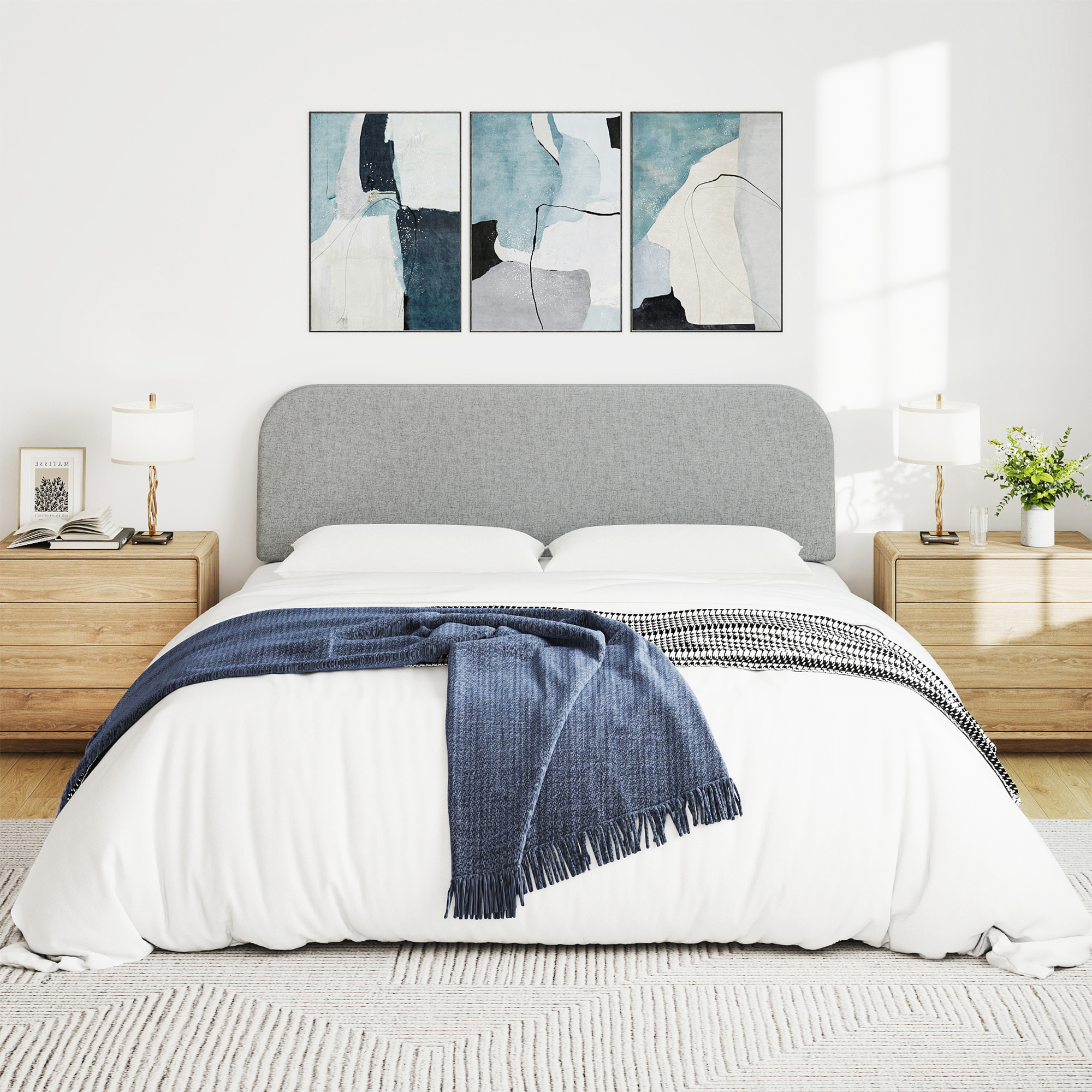 No-Assembly 6" Extra-Thick Upholstered Headboard, T-Shaped Modern Linen Padded Headboard Only