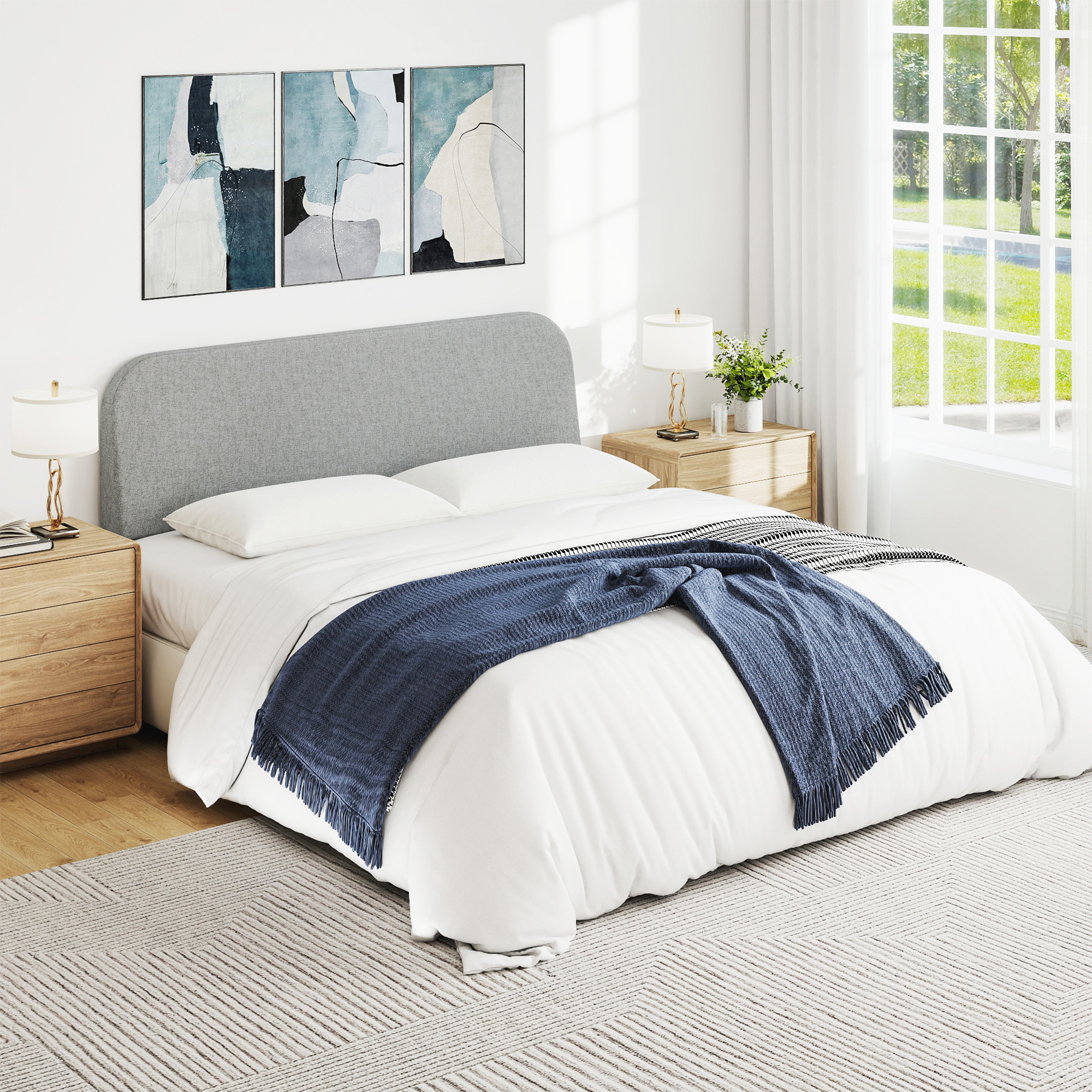 King Size No-Assembly 6" Thick Upholstered T-Shaped Headboard, Soft Linen Padded Wedge Backrest for Platform Beds & Metal Bed Frames, Fits 6"-15" Mattresses, Headboard Only- Light Gray
