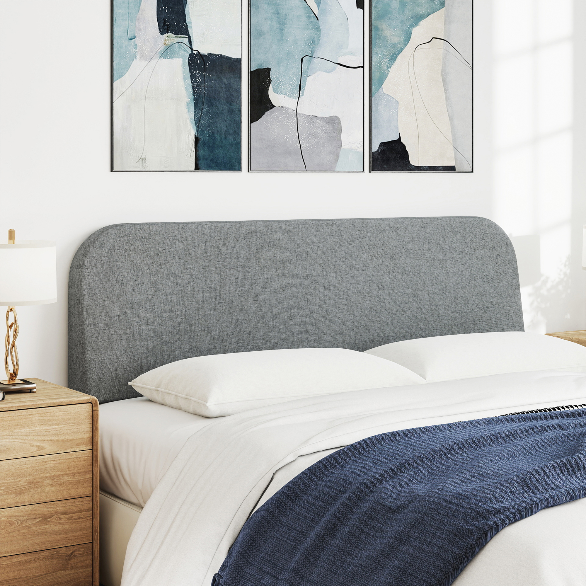 King Size No-Assembly 6" Thick Upholstered T-Shaped Headboard, Soft Linen Padded Wedge Backrest for Platform Beds & Metal Bed Frames, Fits 6"-15" Mattresses, Headboard Only- Dark Gray