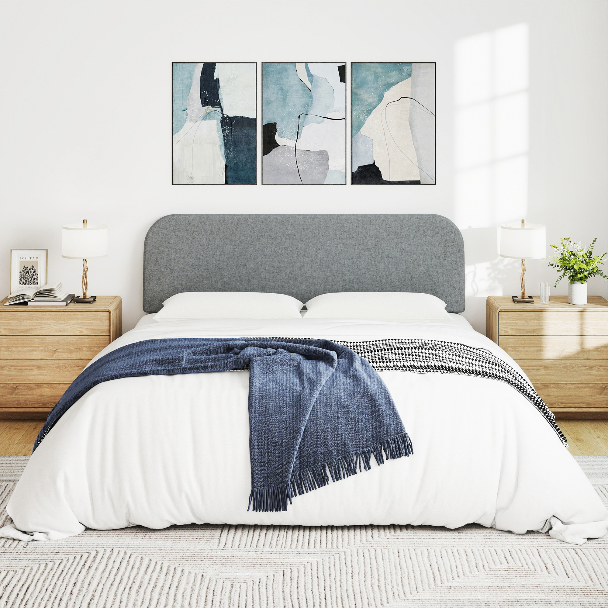 King Size No-Assembly 6" Thick Upholstered T-Shaped Headboard, Soft Linen Padded Wedge Backrest for Platform Beds & Metal Bed Frames, Fits 6"-15" Mattresses, Headboard Only- Dark Gray