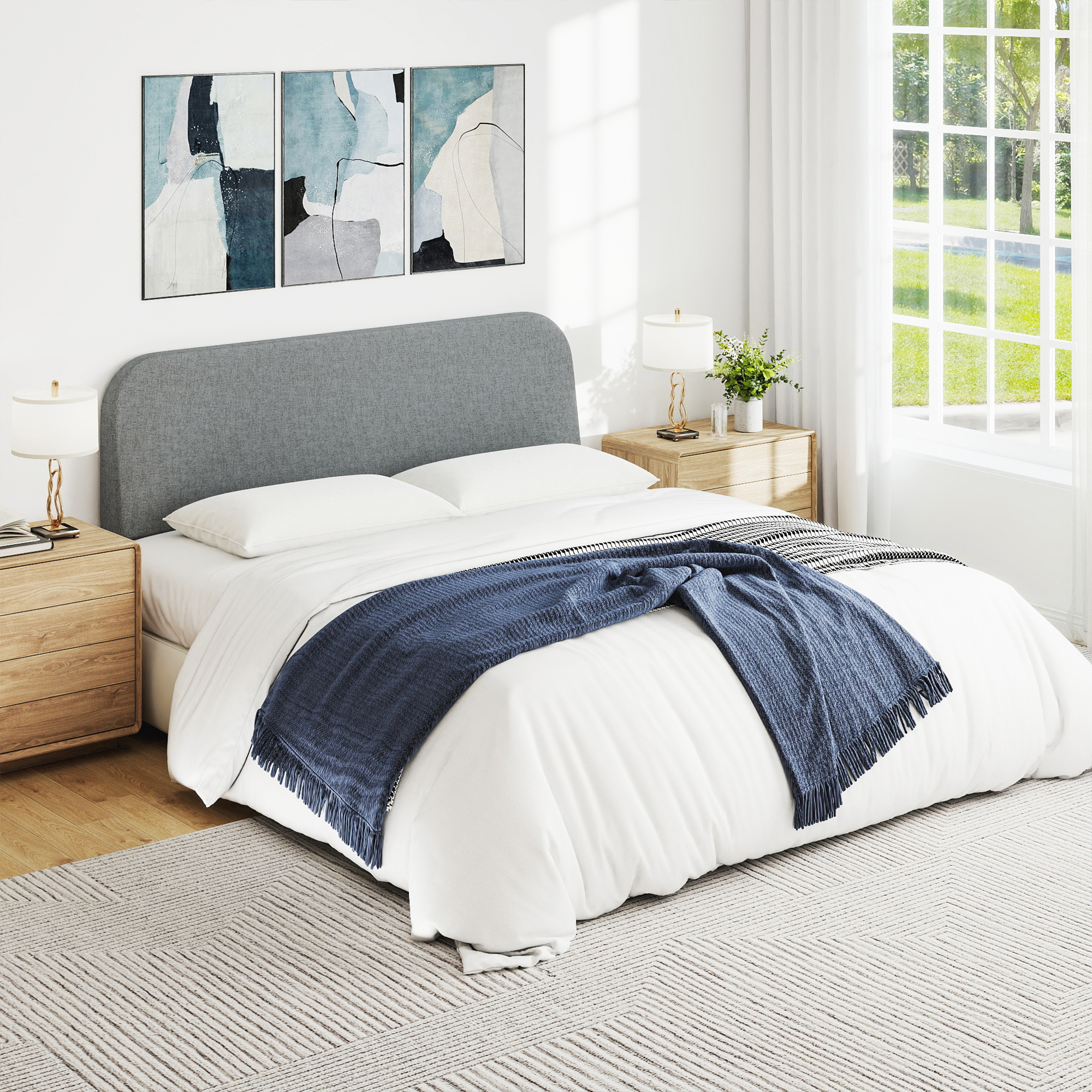 King Size No-Assembly 6" Thick Upholstered T-Shaped Headboard, Soft Linen Padded Wedge Backrest for Platform Beds & Metal Bed Frames, Fits 6"-15" Mattresses, Headboard Only- Dark Gray