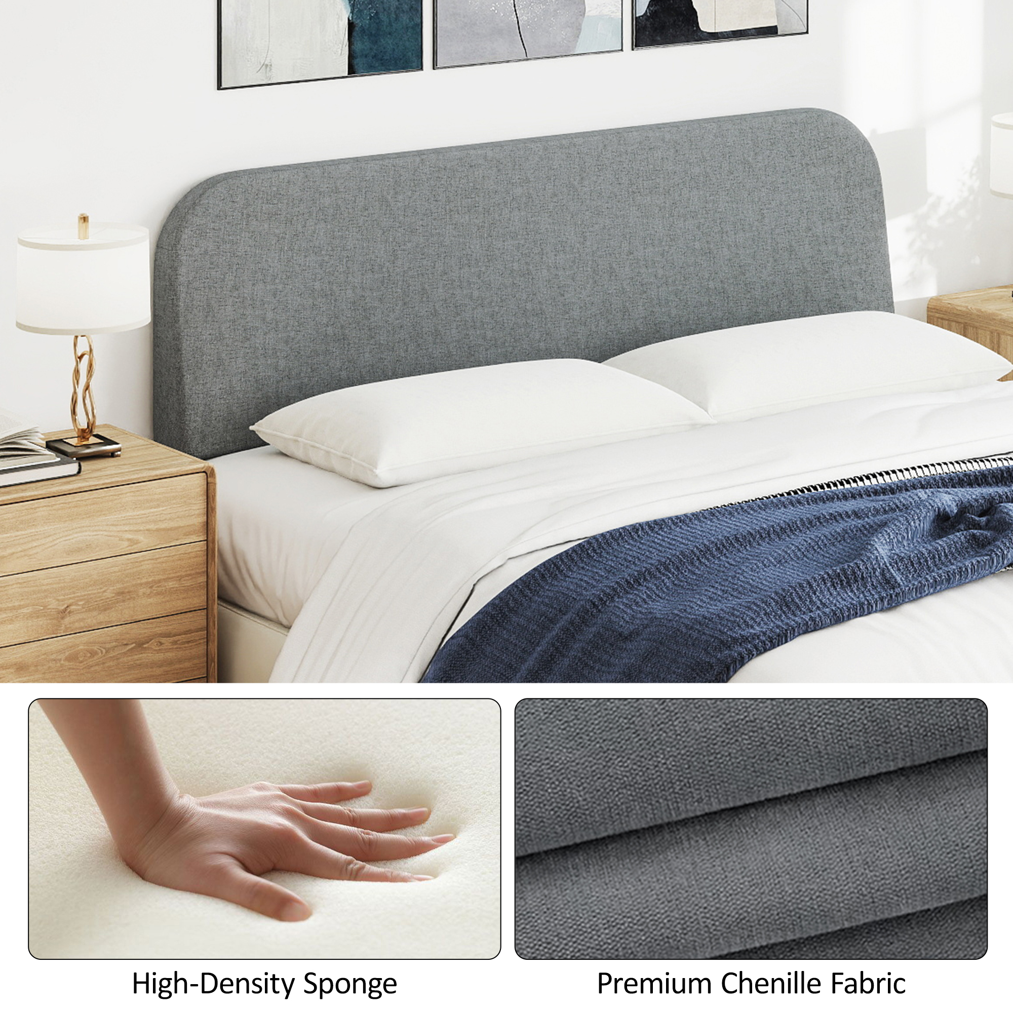 No-Assembly 6" Extra-Thick Upholstered Headboard, T-Shaped Modern Linen Padded Headboard Only