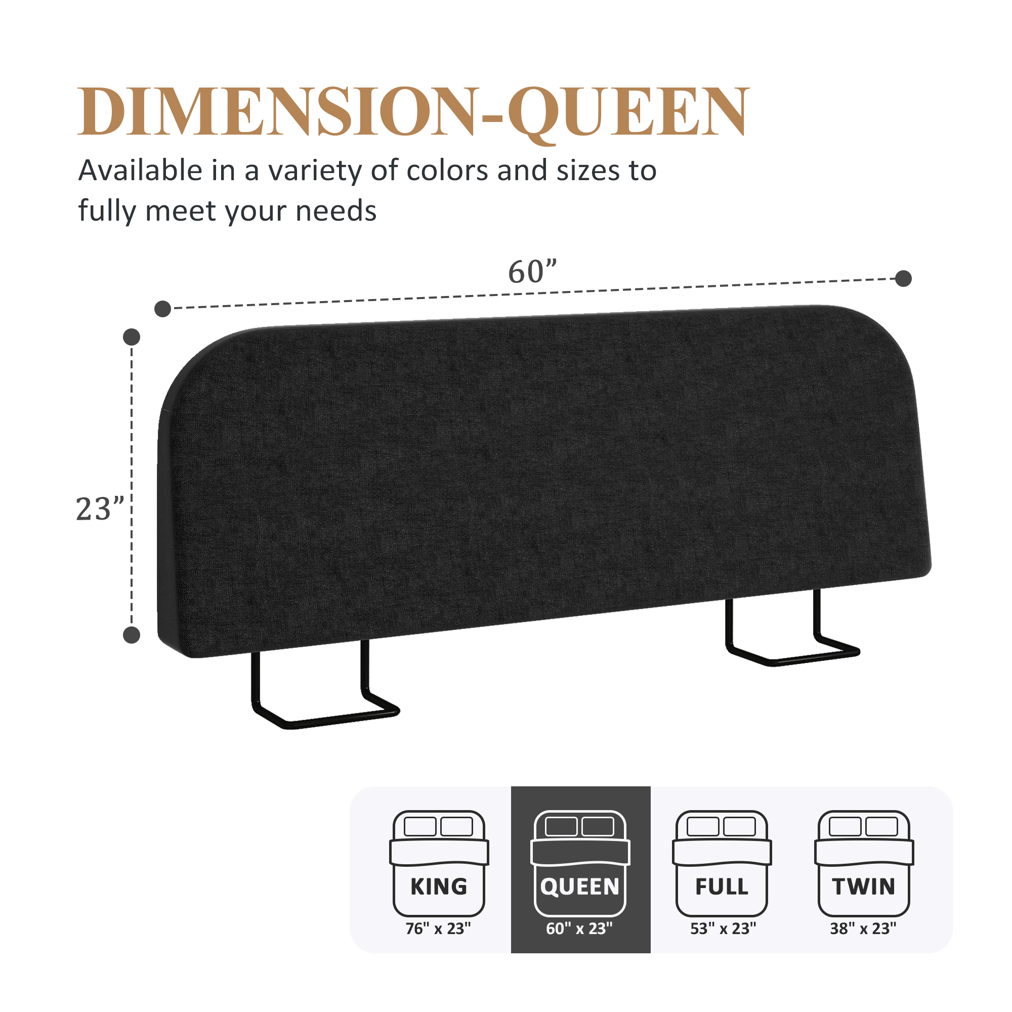 Queen Size No-Assembly 6" Thick Upholstered T-Shaped Headboard, Soft Linen Padded Wedge Backrest for Platform Beds & Metal Bed Frames, Fits 6"-15" Mattresses, Headboard Only- Black