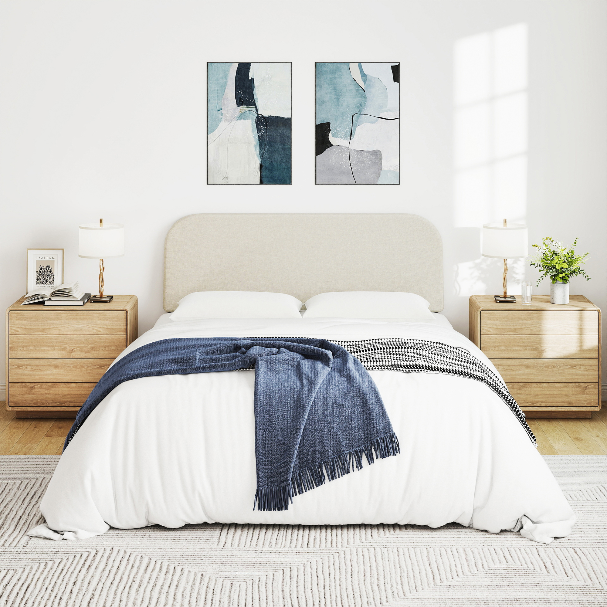No-Assembly 6" Extra-Thick Upholstered Headboard, T-Shaped Modern Linen Padded Headboard Only
