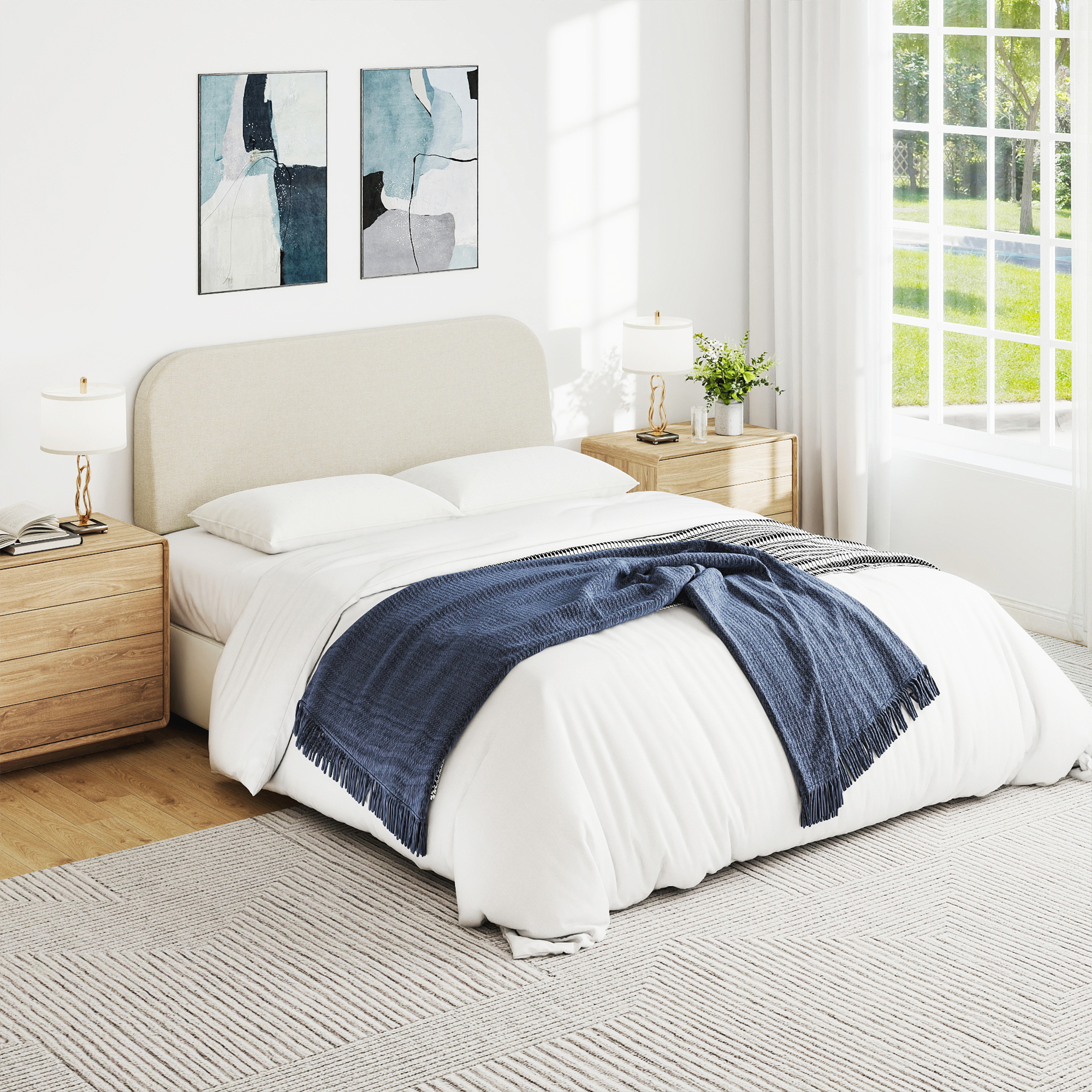 No-Assembly 6" Extra-Thick Upholstered Headboard, T-Shaped Modern Linen Padded Headboard Only