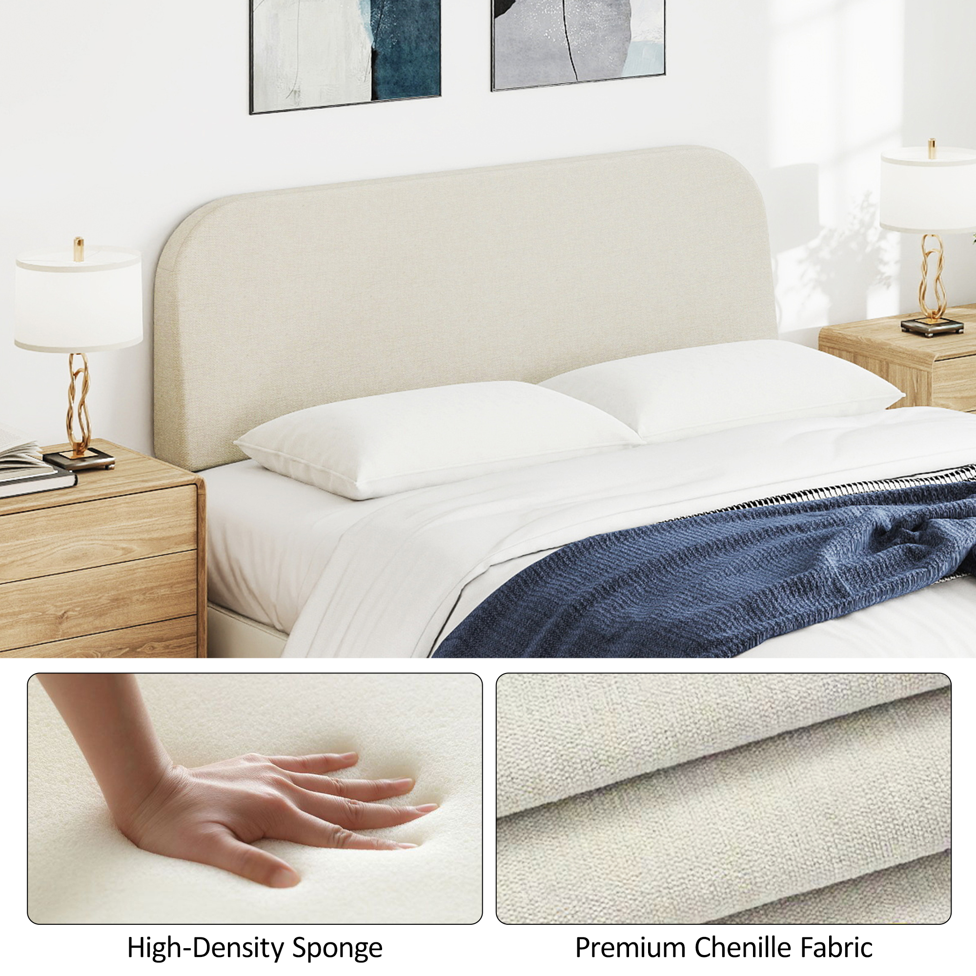 No-Assembly 6" Extra-Thick Upholstered Headboard, T-Shaped Modern Linen Padded Headboard Only