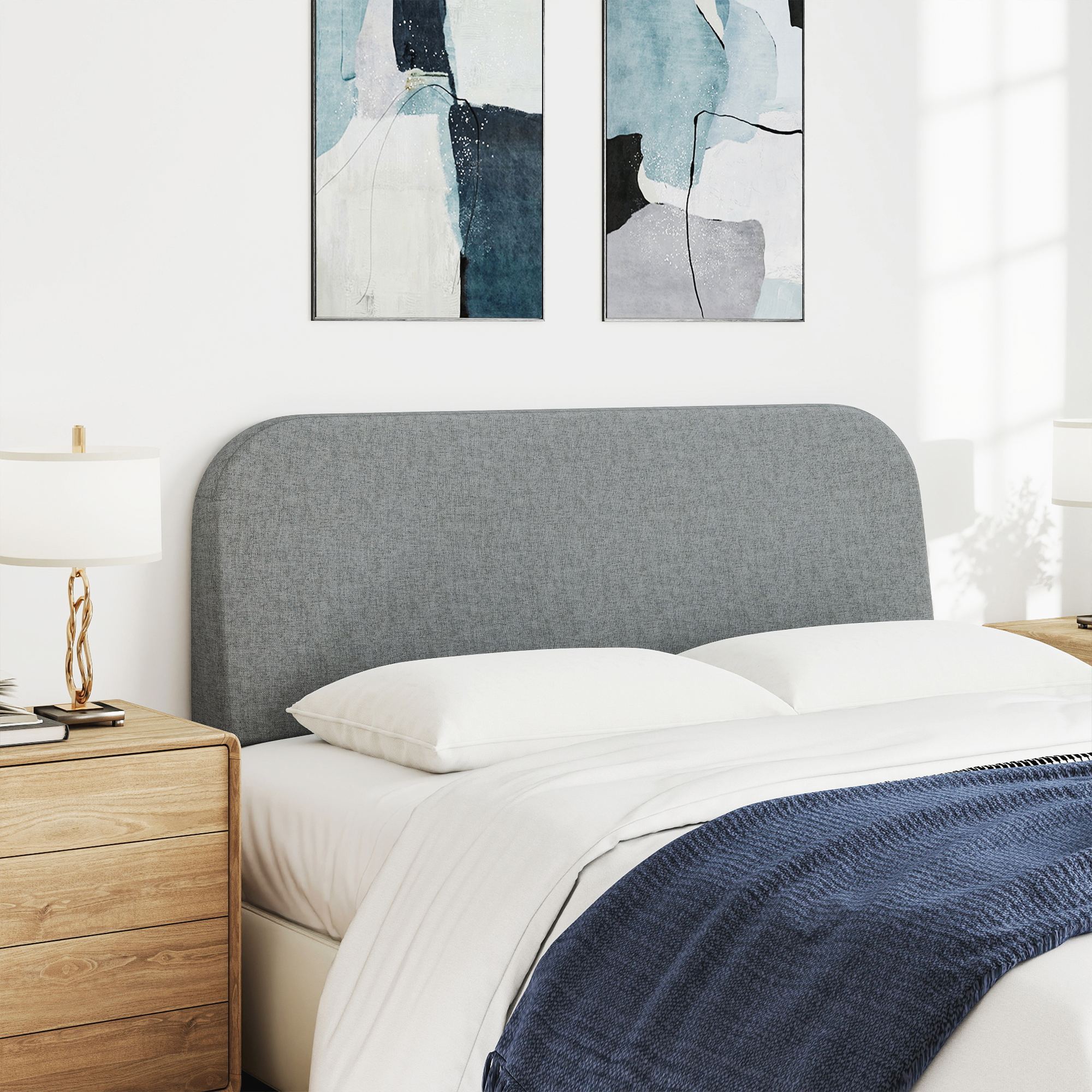 Queen Size No-Assembly 6" Thick Upholstered T-Shaped Headboard, Soft Linen Padded Wedge Backrest for Platform Beds & Metal Bed Frames, Fits 6"-15" Mattresses, Headboard Only- Dark Gray