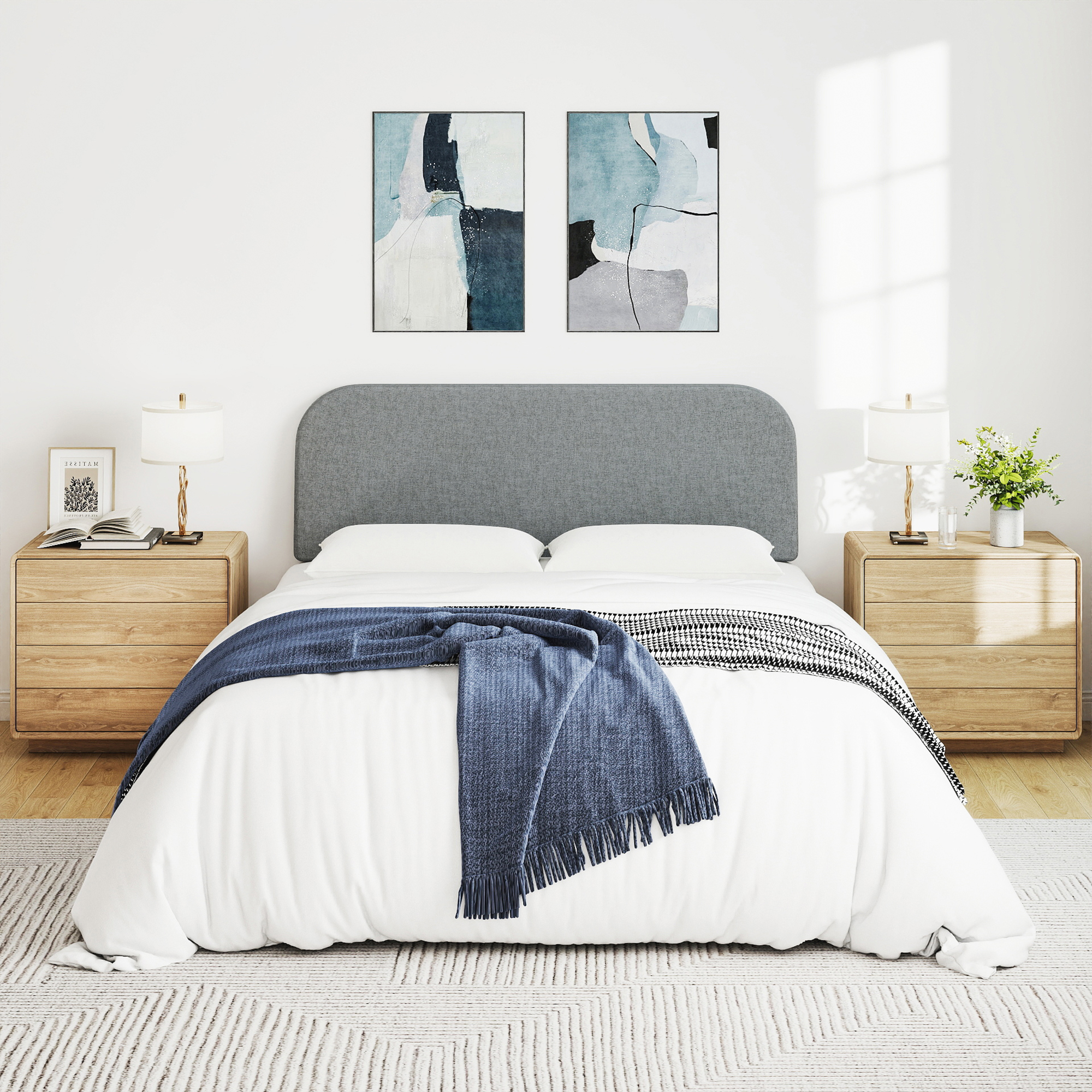Queen Size No-Assembly 6" Thick Upholstered T-Shaped Headboard, Soft Linen Padded Wedge Backrest for Platform Beds & Metal Bed Frames, Fits 6"-15" Mattresses, Headboard Only- Dark Gray