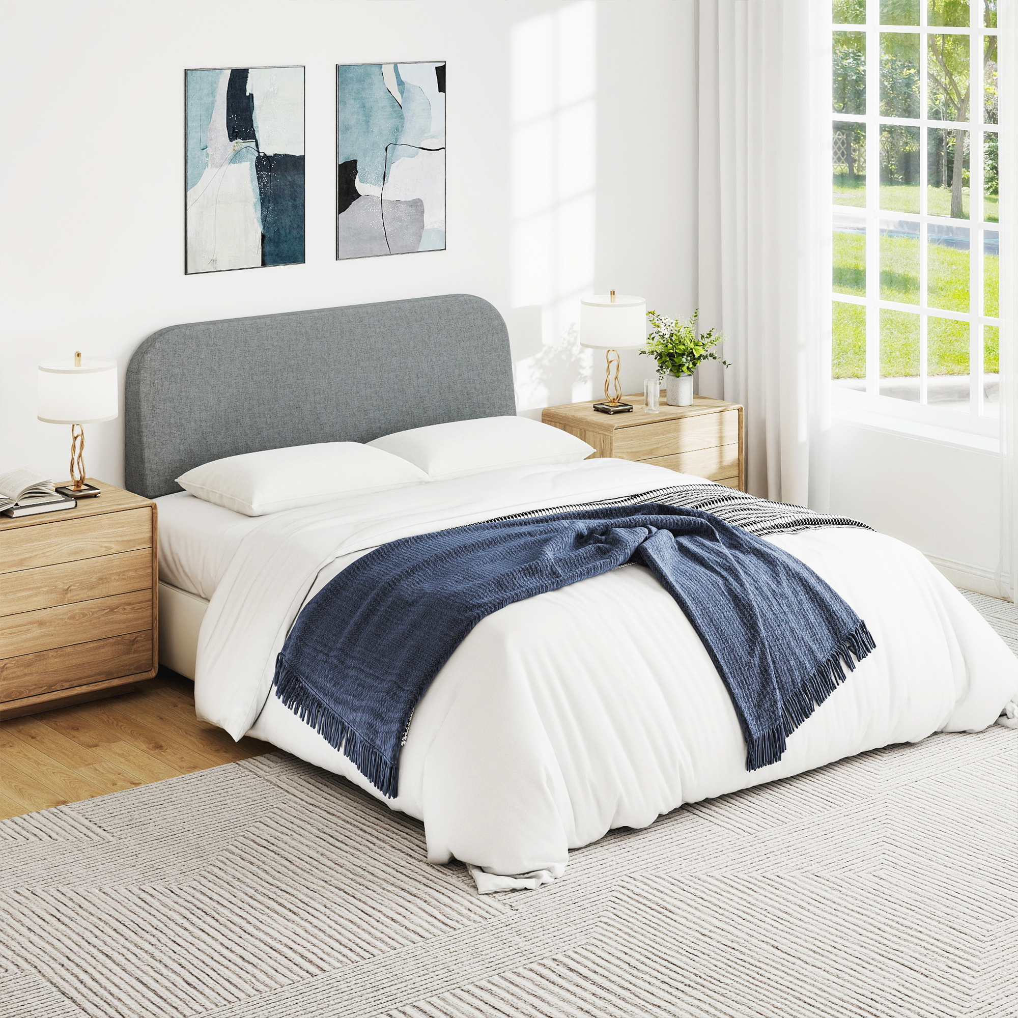 No-Assembly 6" Extra-Thick Upholstered Headboard, T-Shaped Modern Linen Padded Headboard Only