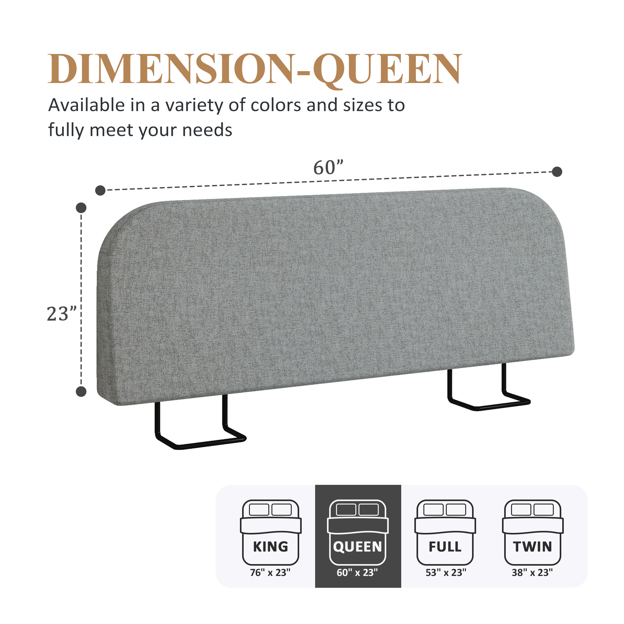 Queen Size No-Assembly 6" Thick Upholstered T-Shaped Headboard, Soft Linen Padded Wedge Backrest for Platform Beds & Metal Bed Frames, Fits 6"-15" Mattresses, Headboard Only- Dark Gray