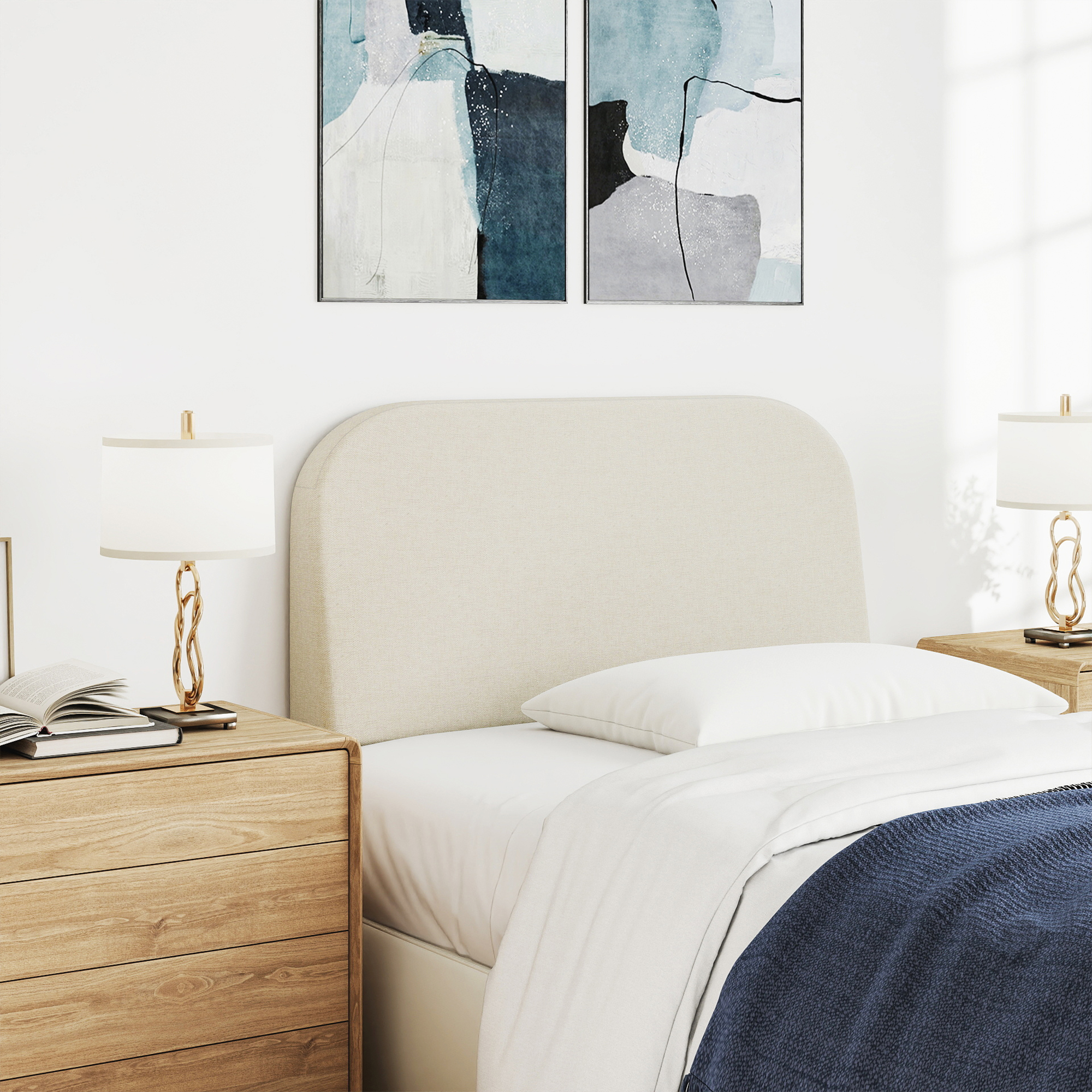 Twin Size No-Assembly 6" Thick Upholstered T-Shaped Headboard, Soft Linen Padded Wedge Backrest for Platform Beds & Metal Bed Frames, Fits 6"-15" Mattresses, Headboard Only- Light Gray