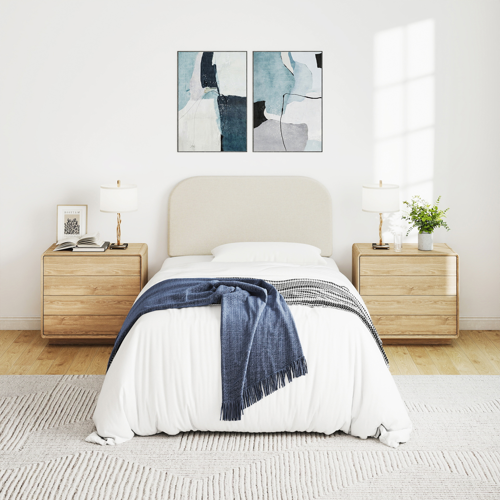 Twin Size No-Assembly 6" Thick Upholstered T-Shaped Headboard, Soft Linen Padded Wedge Backrest for Platform Beds & Metal Bed Frames, Fits 6"-15" Mattresses, Headboard Only- Light Gray